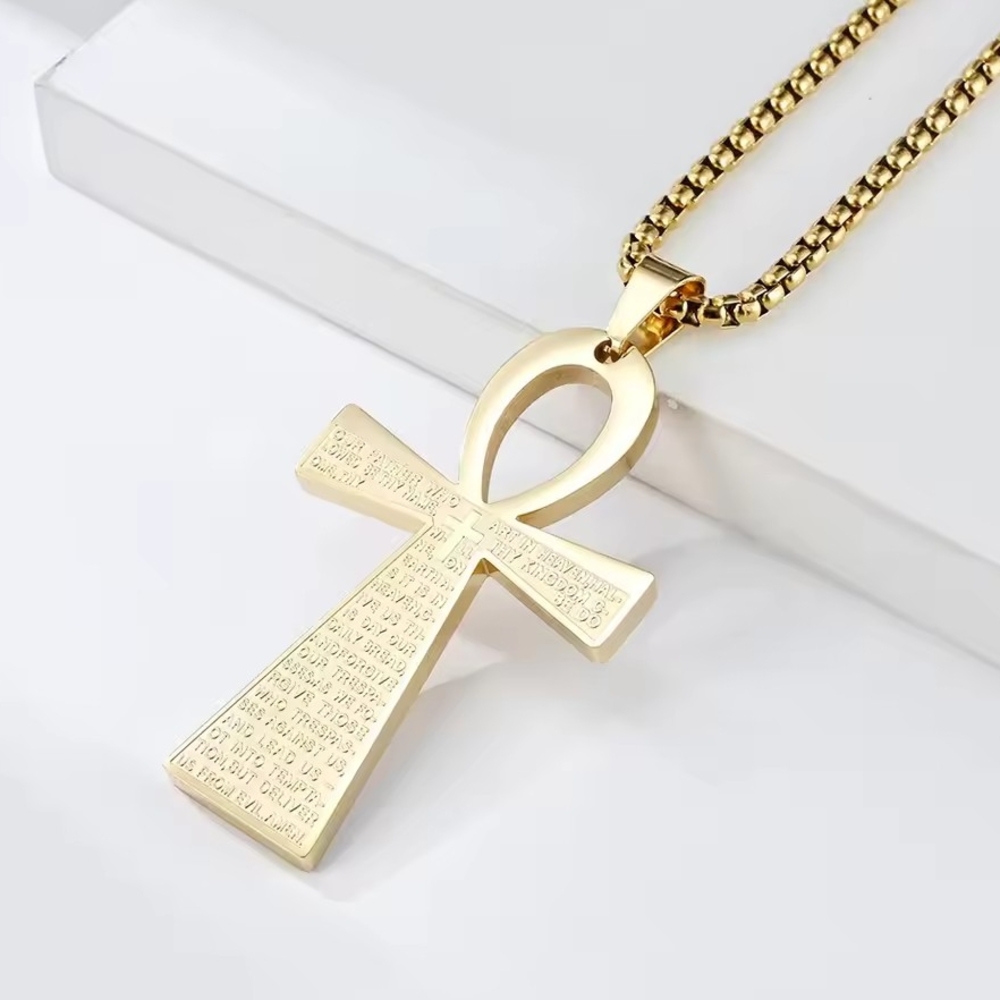 Gold Ankh Cross Pendant Necklace